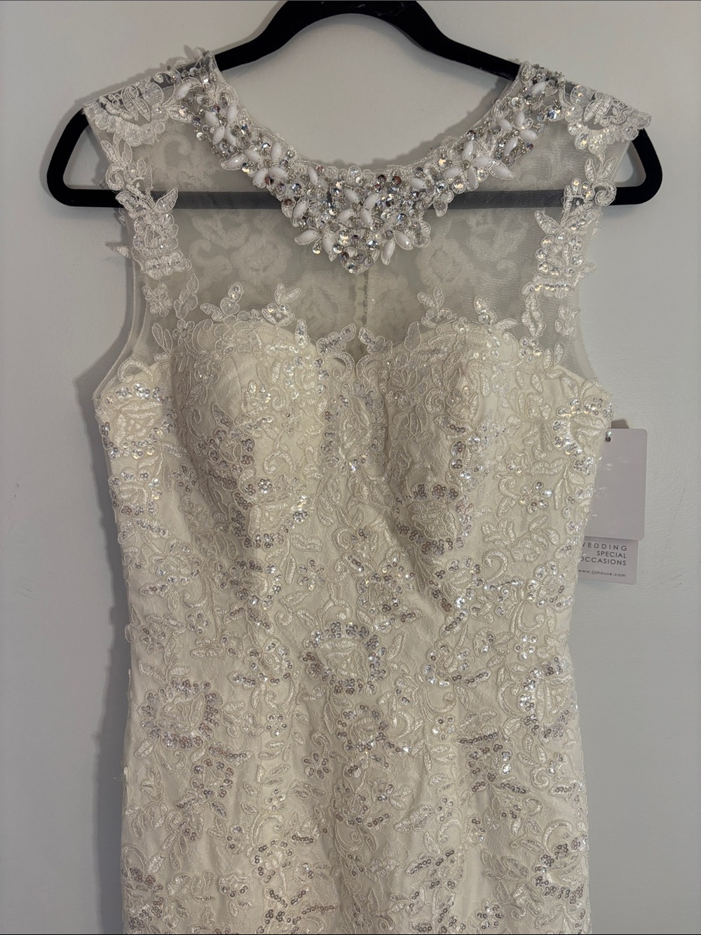NWT JJ's House ivory sleeveless illusion neckline lace wedding gown
